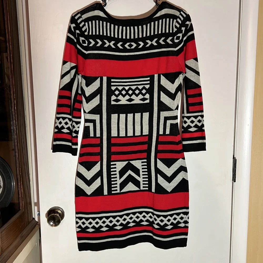 Flying Tomato Aztec Knit Dress Black and Red - Picture 2 of 9